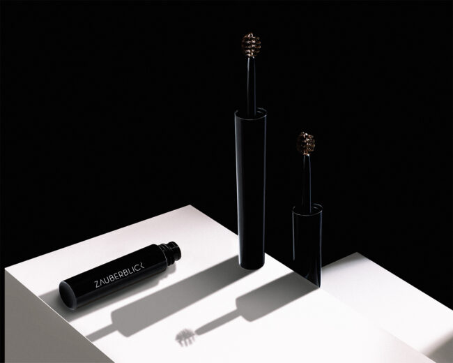 Dramatisch inszeniertes Produktfoto von ZAUBERBLICK Augenbrauengel mit starker Lichtführung und Schattenwirkung