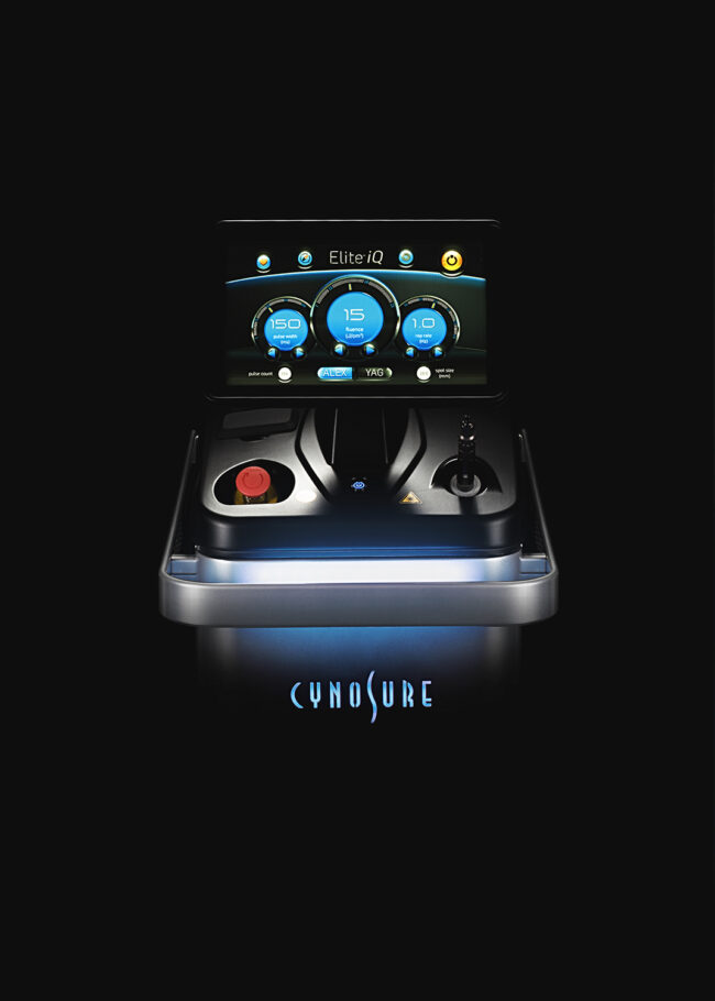 Key Visual des Elite iQ Lasersystems auf schwarzem Hintergrund